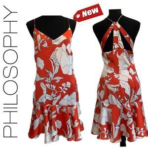 PHILOSOPHY CORAL CALLALILLY PRINT MIDI DRESS Sz L NWT